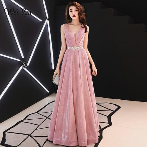 Weiyin A Line Vintage Evening Dresses 2021 Long Pink Sleeveless Floor Length Party Prom Dress Vestido De Noiva WY1323