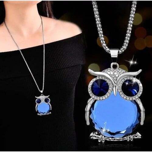 Hot Womens Lovely Owl Pendant Rhinestone Long Sweater Box Chain Necklace Jewelry Necklace Women Collar Mujer Dropshipping