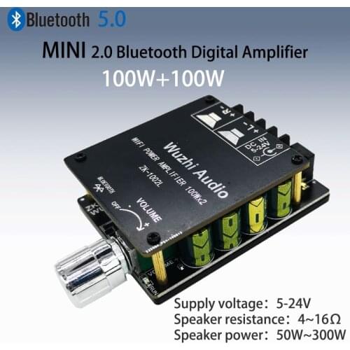 ZK-1002L 1002 100WX2 TPA3116 Mini Bluetooth 5.0 Wireless Audio Power Digital Amplifier Board Stereo Amp DC 12V 24V