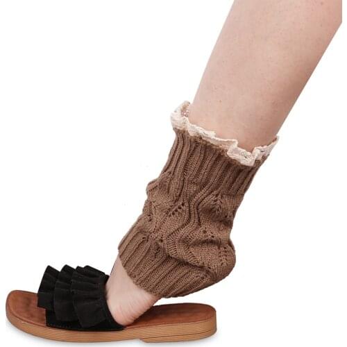 1 Pair Khaki Color Crochet Knitted Leg Warmers Boot Cuffs Toppers Crochet Stylish Winter Foot Warmer Socks for Women Accessories