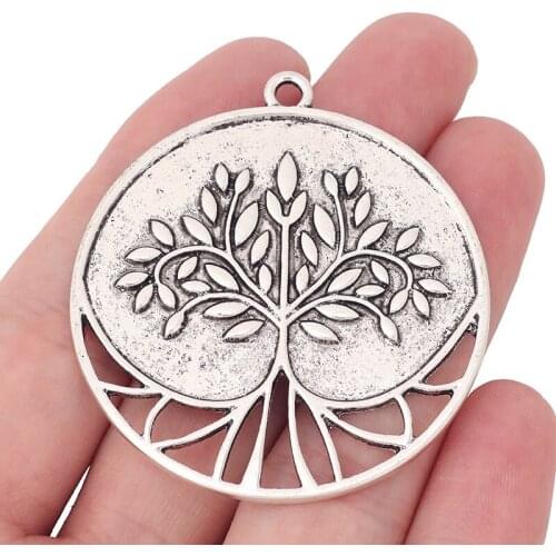 2 x Tibetan Silver Large Round Life Tree Charms Pendants for Necklace Jewelry Making Findings 48x48mm