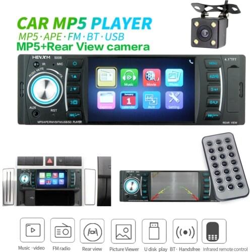 For4.1" 1 Din Digital Display Bluetooth Universal MP5 Player USB SD AUX FM Radio MP3 MP4 Audio Music Video 4 LED CAMERA