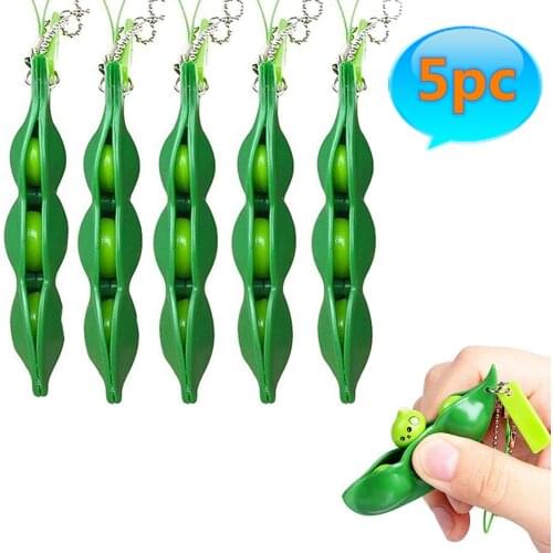 5pcs Fidget Toys Pack Portachiavi Decompression Edamame Toys Squishy Squeeze Peas Beans Keychain Cute Stress Adult Toy Key chain