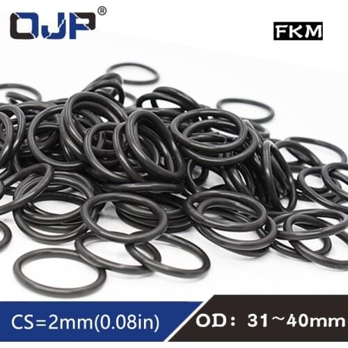 5PCS Fluorine rubber Ring Black FKM O ring Seal OD31/32/33/34/35/36/37/38/39/40*2mm Rubber O-Ring Seal Oil Ring Gaskets Washer
