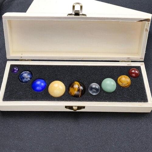 9pcs Natural Crystal Spheres The Nine Planets Of The Solar System Gemstone Specimen Collection Box Desk Ornaments Home Decor