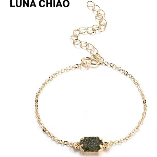 LUNA CHIAO Gold Plating Dainty Chain Delicate Imitation Druzy Stone Link Chain Bracelets