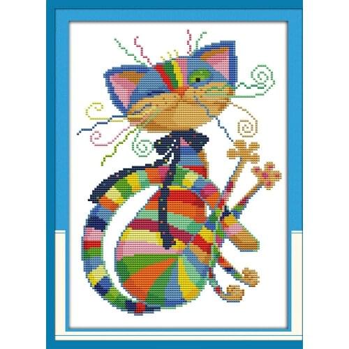 Colorful cat cross stitch kit cartoon DIY hand embroidery set craft handmade needlework cross-stitching DMC color Dreamfounder