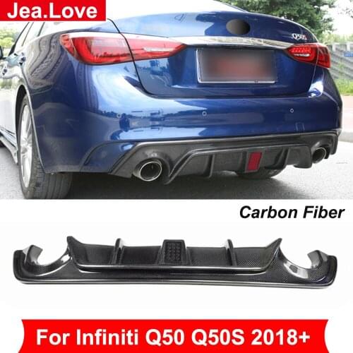 Real Carbon Fiber Rear Bumper Lip Chin Diffuser Car Exterior Styling Parts Decoration With Led Light For Infiniti Q50 Q50S 2018