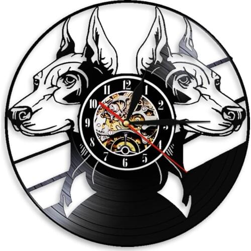 Doberman Pinscher Silhouette Wall Clock Dog Breeds Head Portraits Doberman Animals Vinyl Record Wall Clock 3D Wall Watch Decor