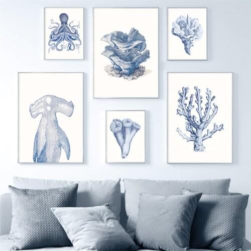 Canvas Painting Fossil Coral Sea Fish Octopus Retro Nordic Print Living Room Decoration Picture Nursery Kids Home Decor Posters