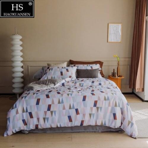 Classical Geometry 4Pieces Bedding Sets Tencel Lyocell Pillowcase Duvet Cover Fittedsheet /Bedsheet Queen King Size Nordic style