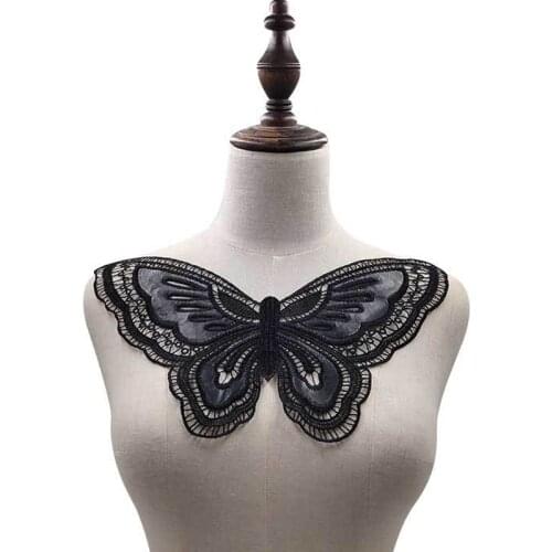 Black Butterfly Embroidery Lace Collar For Women Summer Dress Shirts Decor DIY Crafts Needlework Accessories Patches On Clothing