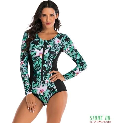 Sexy Swimwear Women Surfing Rash guard One Piece Swimsuit Long Sleeve Plus size Swimwear Monokini Swimsuit Bodysuit Bathing Suit