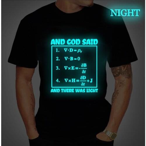 And God Said Letters Summer Mens T Shirt Fashion Personality Luminous Print T Shirt Mens Casual Hip Hop Math Equation Tees Tops