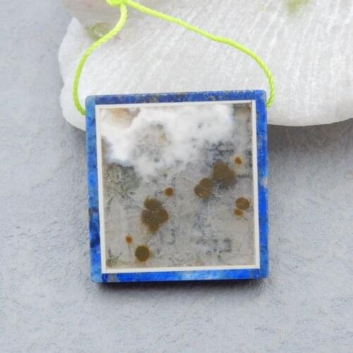 Natural Stone Lapis Lazuli,Ocean Jasper,Obsidian Gemstone Pendant Bead 34x27x6mm 12g Fashion Jewelry Necklace Accessories