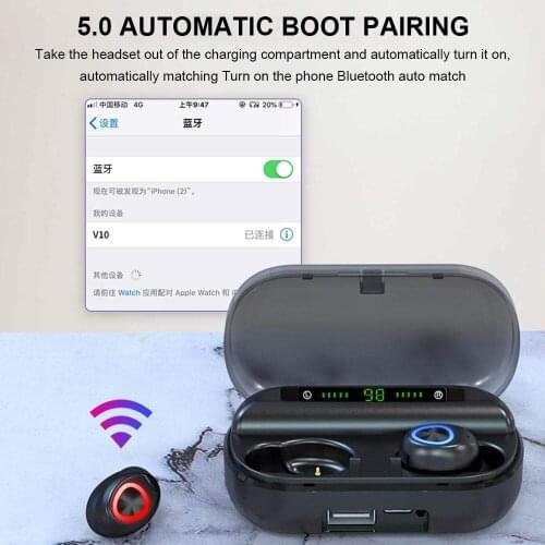 TWS Wireless Earphone Bluetooth 5.0 Earphones Power Display Touch Control Sport Stereo Cordless Earbuds Headset Charging Box