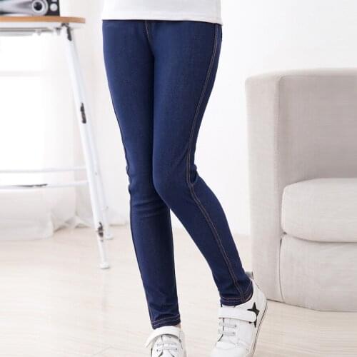 New Spring Summer Fashion Girls Pencil knit Imitation denim fabric Jeans Kids Candy Colore Mid Waist Full Length pants