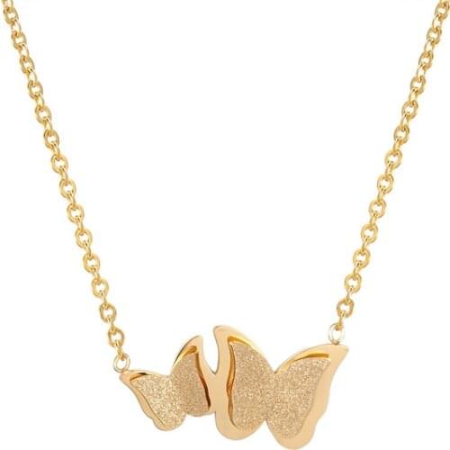 Beautiful Frosted Size Butterfly Pendant Necklace Woman Jewelry Stainless Steel Love Necklace Gift For Christmas Birthday