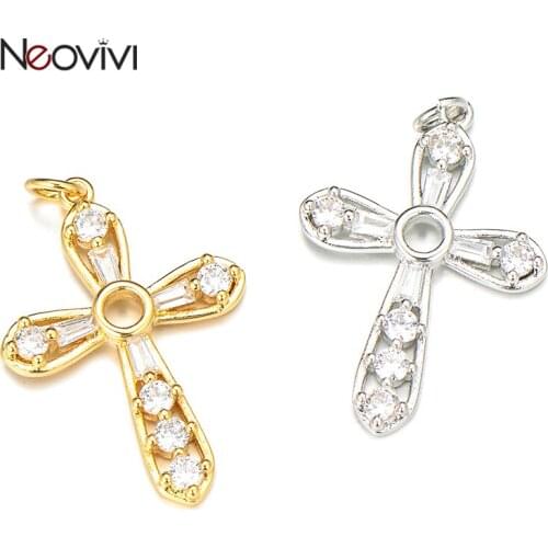 Neovivi Gold Color Cross Pendants for Necklaces Handmade Micro Pave Zircon Pendant for Jewelry Making Women Men DIY Gifts
