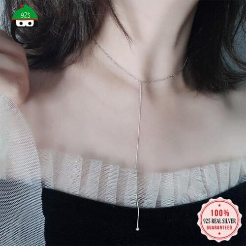 ElfoPlataSi Luxury 925 Sterling Silver Fashion 13cm Long Tassel Beads Pendant Necklace For Women Wedding Party Jewelry DA107