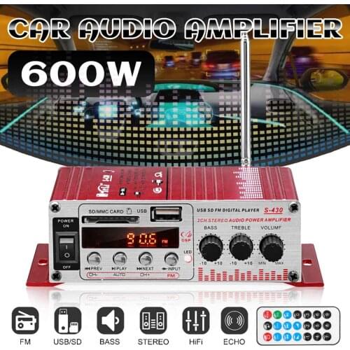 S430 600W 12V/220V 2CH Car HIFI Audio Amplifier LCD Display Class D Power Amplificador Radio Car Home Loud Speaker FM USB SD