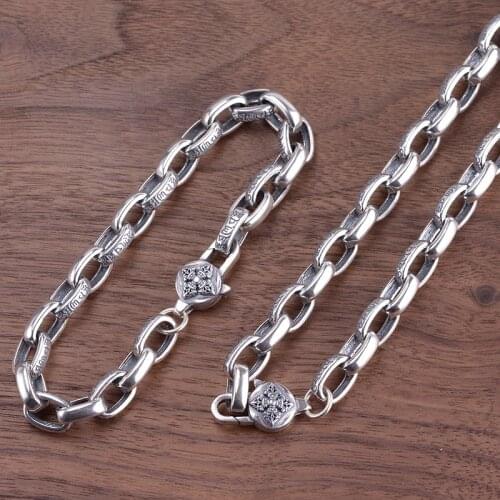 S925 Silver Thai Silver Retro Wholesale Crude Male Version Cross Vajra Mantra Ring Collar Necklace