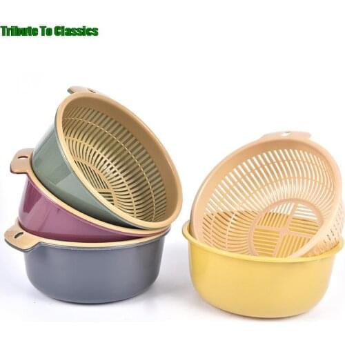 Detachable Double-layer Plastic Food Strainer Hollow Fruit Vegetable Wash Colander Kitchen Cleaning Washing Basket Strainer 1PC
