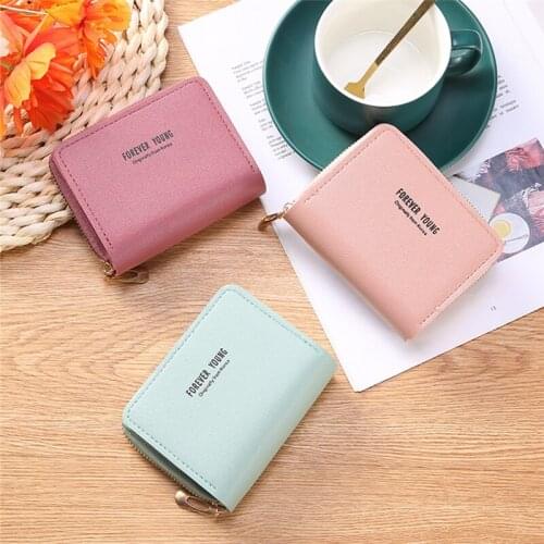 Folding Large Capacity Women Short Wallets Thin Zipper PU Leather Small Coin Purses Fashion Lady Female Money Cards Holders
