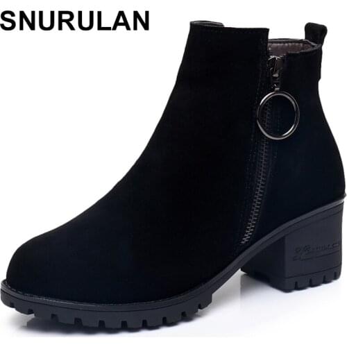 SNURULANWomen Platform Ankle Boots RoundToe Cow Suede Winter Shoes Woman Genuine Leather Boots Ladies Autumn Boots Size34-43E142