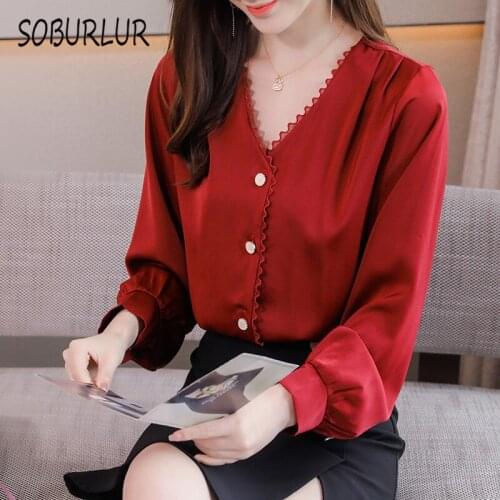 SOBURLUR Crop Top Woman Clothing Womens Blouses and Shirts Oversize Tunics Long sleeve Blousas Plus size BF Korean style Lady