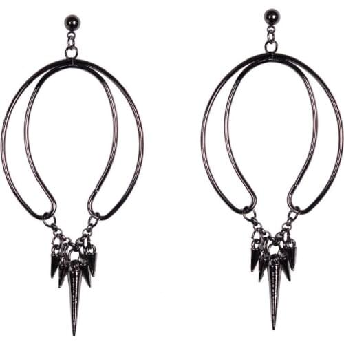 STRATHSPEY Popular Special Temperament Oval CCB Pendant Rivet Tassels Drop Earrings Gold Color Gun Black For Ladies Jewelry Gift