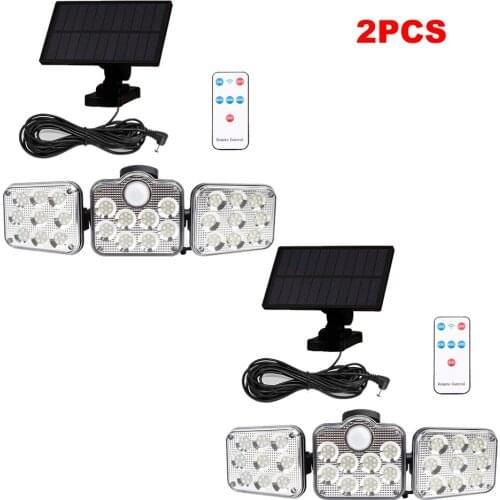 2pcs 138 led remote seperable Solar Light Outdoor Motion Sensor Solar Powered Lamp 3 Heads Waterproof Garden Street Wall lamp