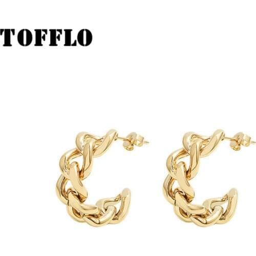TOFFLO Stainless Steel Jewelry Hollow Twist Earrings Womens High Texture Fashion Hoop Earrings BSF322
