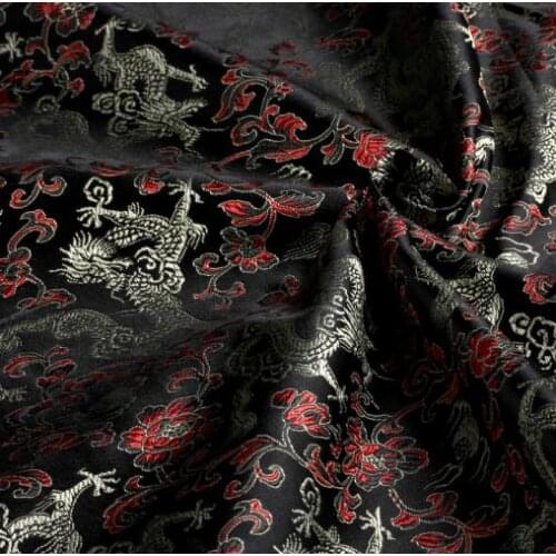 75cm*100cm Ancient costume cosplay clothing cheongsam diy fabric cloth brocade black backing red flowers gold dragon