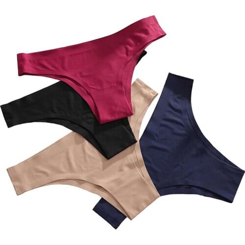 Panties Women Seamless Underwear Big Size Low Rise Sexy Female Ice Silk Bikini Briefs Solid Cotton Crotch T-Back