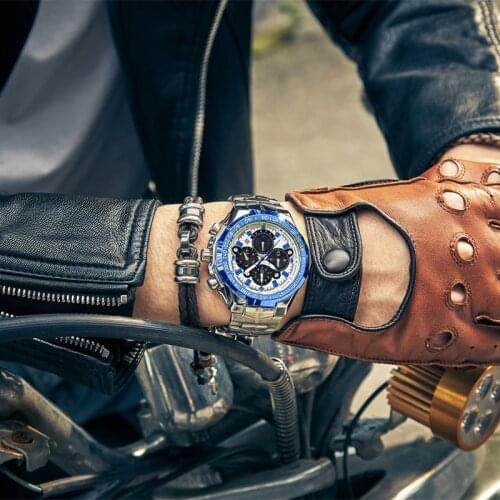 WWOOR 2021 New Men Chronograph Watch Stainless Steel Top Brand Luxury Blue Sport Quartz Watches Men Waterproof Relogio Masculino