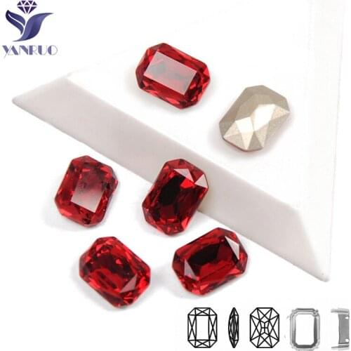 YANRUO 4627 Octagon Sparkly Siam Crystals For Craft Sew On Stones Needlewrok Diamante In Studs Rhinestones For Manuality
