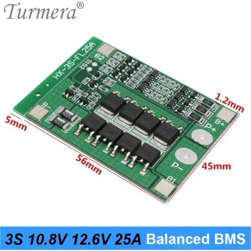 10.8V 12.6V 3S 25A BMS Li-ion Battery Balance Protected Board for Screwdriver Battery and Uninterrupted Power Supply Use Turmera