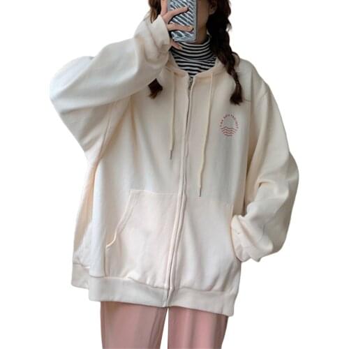 Women’s Casual Long sleeved Cardigan Hoodies 90s Girls Fashion Letter Print Loose Zipper Hooded Sweatshirt