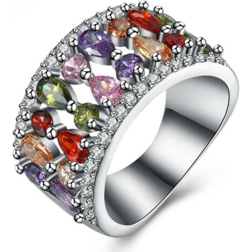 2021 New European Fashion Jewelry Colorful geometric woman ring ring Crystal From Austrian For Woman Party