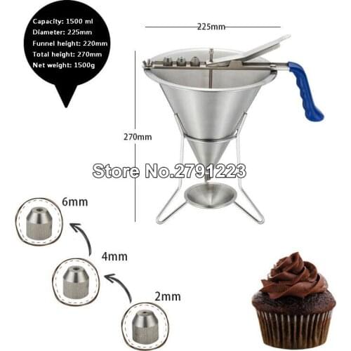 1.5L Stainless Steel Oil Funnel Takoyaki Octopus Funnel Kitchen Baking Tool Hopper Funnel For Waffle Mixture Dispenser