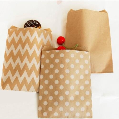 100pcs Stripes Dots Kraft Paper Bags Chevron Solid White Kraft Gift Candy Bag Party Birthday Wedding Popcorn Bag Gift Packaging