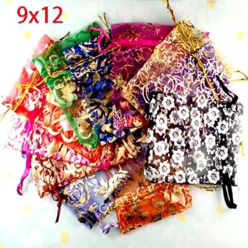 100 Random Mixed Drawable Organza Wedding Gift Bags&Pouches 12x9cm(w00460)