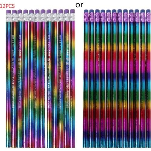 12Pcs Rainbow Pencil Wood Environmental Protection Bright Color HB Drawing Painting Pencils School Office Writing Pen
