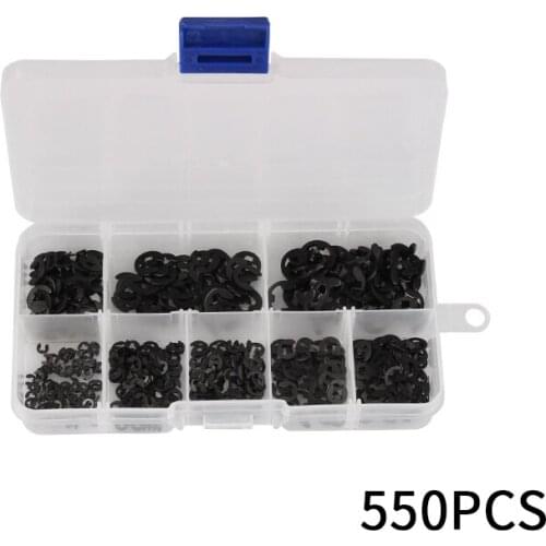 550Pcs Assortment M1.5 -M6 Circlip Retaining Ring Sack Retainer E-Clip Washer Buckle-shaped Split Washers Kit