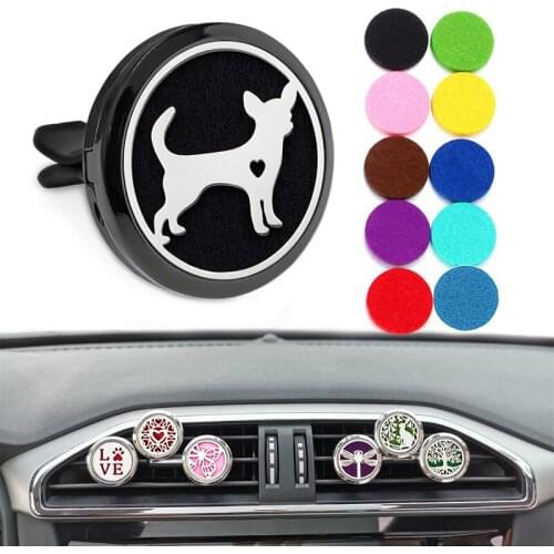 Car Diffuser Vent Clip Car Air Freshener Rose Gold Black Dogs 30mm Essential Oil Aromatherapy Perfume Diffuser Locket 10pcs Pads
