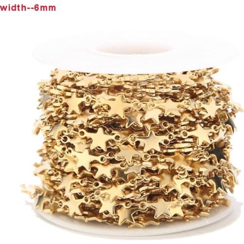 Hot 6MM width silver/gold color stainless steel star charm link chain for DIY jewelry making