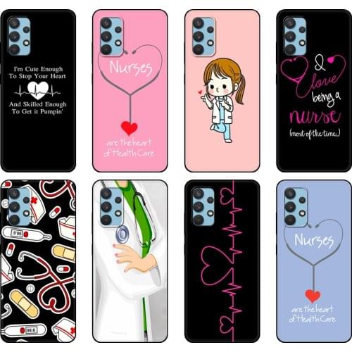 Black tpu Case For Samsung galaxy A32 A42 A52 A72 4g 5g S21 PLUS ultra back cover Nurse Medical Medicine Health Heart
