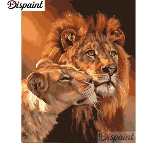 Dispaint 5D Diamond Embroidery Needlework Kit "Lion animal couple" Diy Diamond Painting Cross Stitch Home Decoration Gift A27542