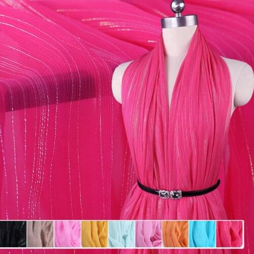 11Colors Available! 114CM Wide 6MM Golden Thread Stripe Thin Silk Chiffon Fabric for Summer Dress Shirt Clothes Scarf B055